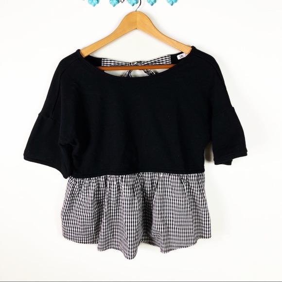 DR2 Gingham Twofer Plaid Tie Back French Terry Top - Picture 4 of 4